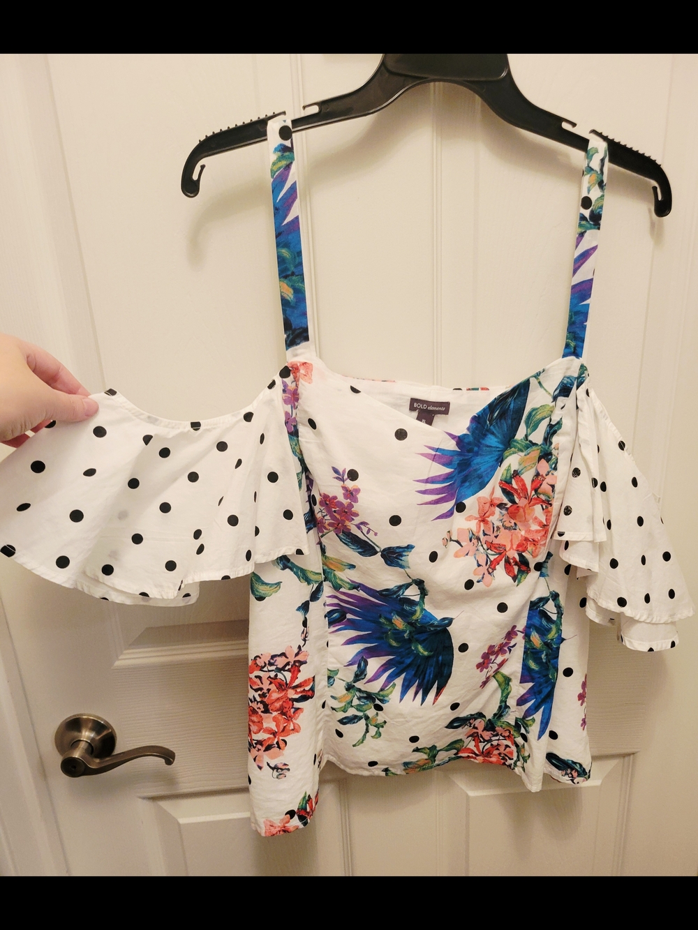 White Floral & Polka Dot Cold-Shoulder Tank Top